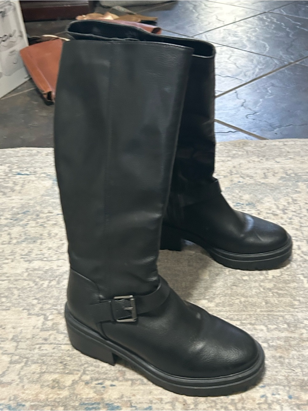 Black Leather Knee-High Riding Boots